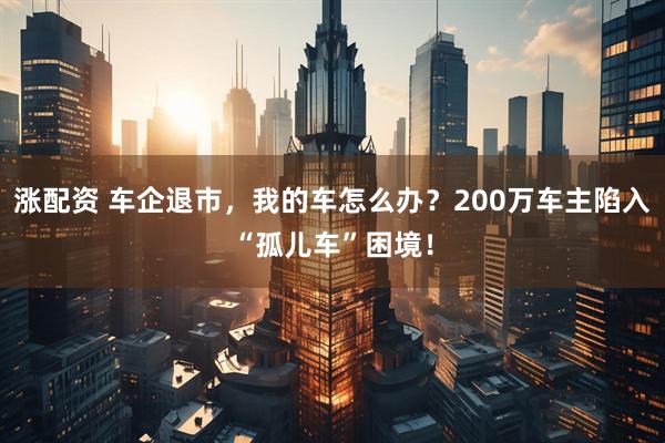 涨配资 车企退市，我的车怎么办？200万车主陷入“孤儿车”困境！
