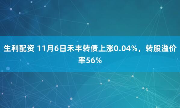 生利配资 11月6日禾丰转债上涨0.04%，转股溢价率56%